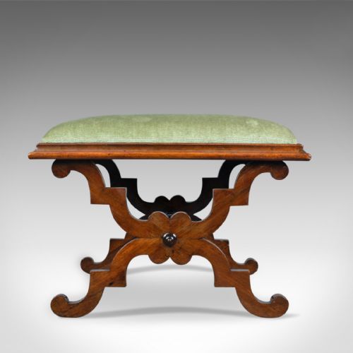 fig 2. Antique Dressing Stool, Rosewood, Olive Green Cloth, English, Regency, c. 1820