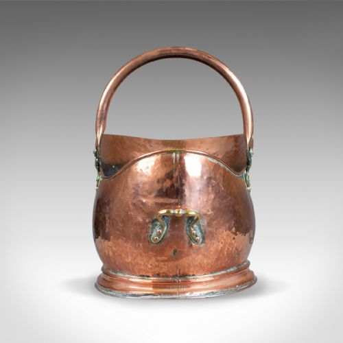 fig 2. Antique Copper Coal Bin, Fireside, Scuttle Bucket, Percy Metal Works London 1929