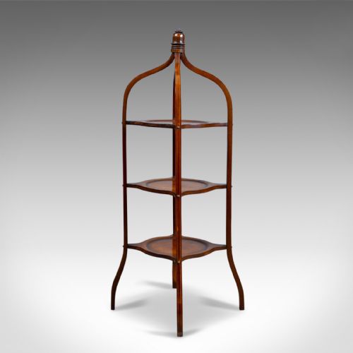 Antique Cake Stand, English, Edwardian, Mahogany, Three Tier, Plate, Circa 1910