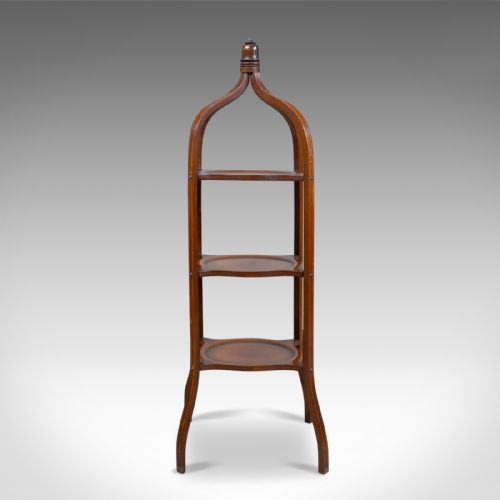 fig 1. Antique Cake Stand, English, Edwardian, Mahogany, Three Tier, Plate, Circa 1910