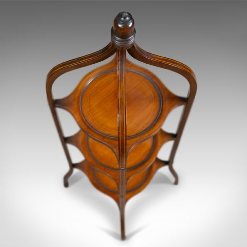 fig 2. Antique Cake Stand, English, Edwardian, Mahogany, Three Tier, Plate, Circa 1910