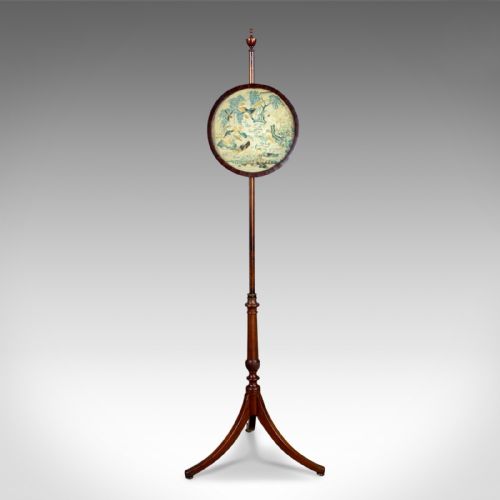 Antique, Pole Screen, English, Regency, Fire Screen, Needlepoint Circa 1820