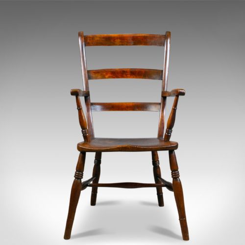 fig 1. Antique Oxford Elbow Chair, Victorian, Windsor, Lath Back, Armchair, Elm, c.1850