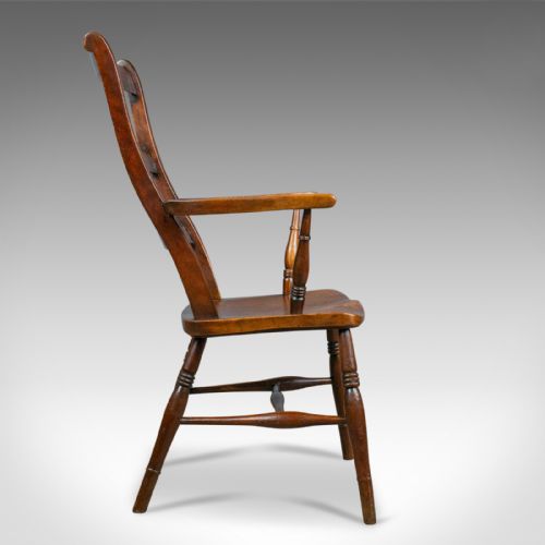 fig 2. Antique Oxford Elbow Chair, Victorian, Windsor, Lath Back, Armchair, Elm, c.1850