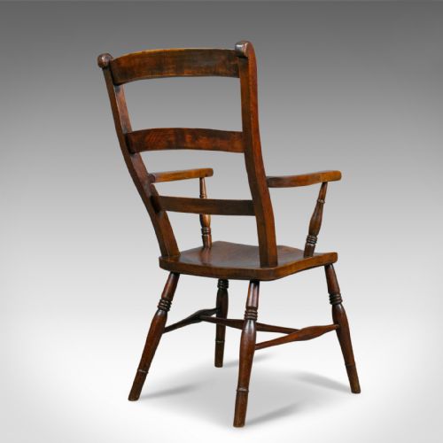 fig 3. Antique Oxford Elbow Chair, Victorian, Windsor, Lath Back, Armchair, Elm, c.1850
