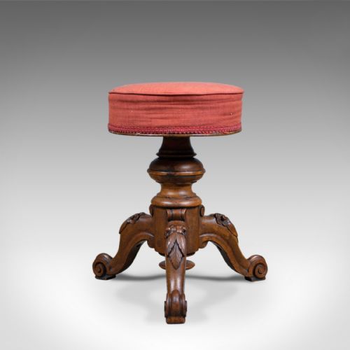 Antique Piano Stool, Walnut, Adjustable, English, Victorian, Seat Circa 1860