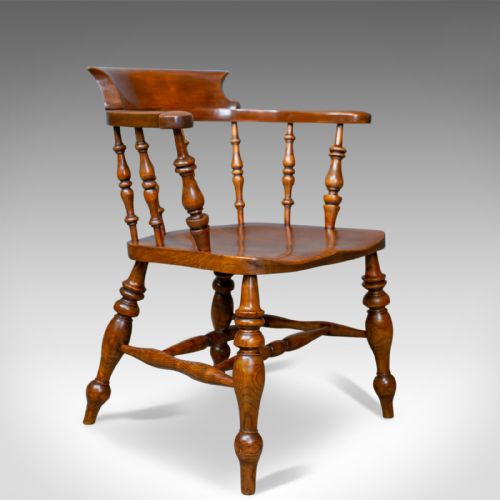 Antique Elbow Chair, Victorian, Elm, Bow-back, Smokers, Captains, Desk C.1880