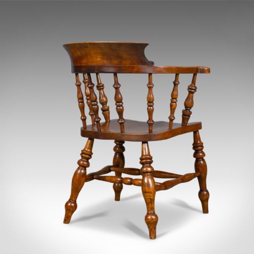 fig 2. Antique Elbow Chair, Victorian, Elm, Bow-Back, Smokers, Captains, Desk c.1880