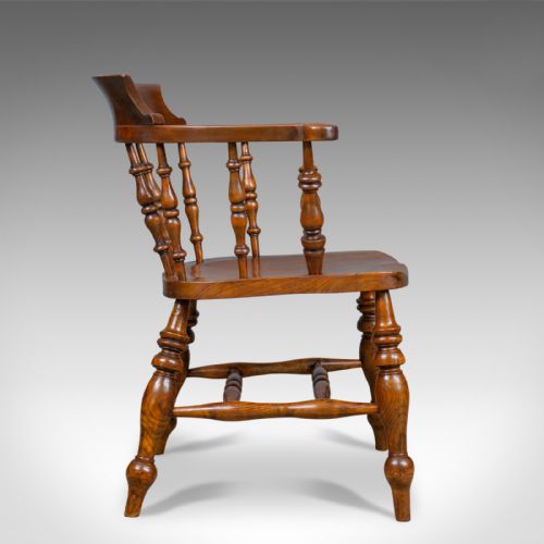 fig 4. Antique Elbow Chair, Victorian, Elm, Bow-Back, Smokers, Captains, Desk c.1880