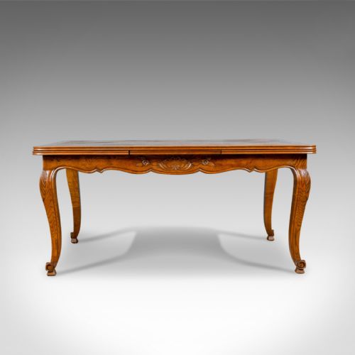 fig 1. Antique Dining Table, French, Extending, Draw Leaf, Oak Parquet, Seats Ten c1910