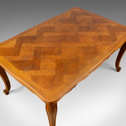 fig 3. Antique Dining Table, French, Extending, Draw Leaf, Oak Parquet, Seats Ten c1910