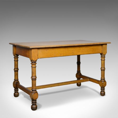 fig 1. Antique Writing Table, English, Victorian, Side, Oak, Late C19th, Circa 1870