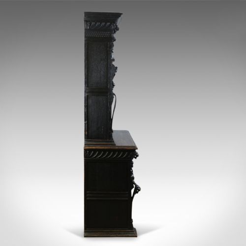 fig 2. Tall Antique Display Cabinet, Victorian, English, Oak, Cupboard, Green Man c1870