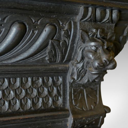 fig 4. Tall Antique Display Cabinet, Victorian, English, Oak, Cupboard, Green Man c1870
