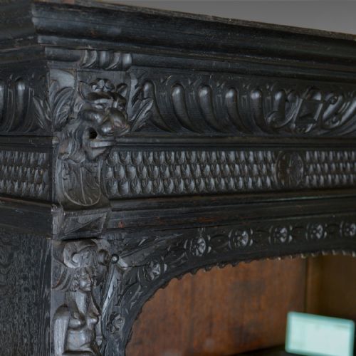 fig 5. Tall Antique Display Cabinet, Victorian, English, Oak, Cupboard, Green Man c1870