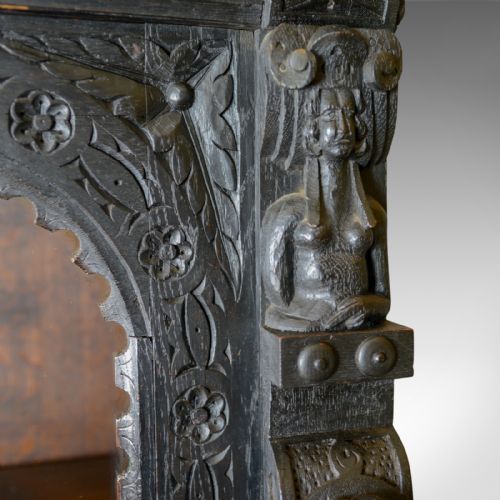 fig 6. Tall Antique Display Cabinet, Victorian, English, Oak, Cupboard, Green Man c1870