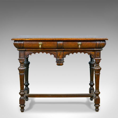fig 1. Antique Console Table, Irish, Oak, Side, Carved, Late 19th Century, Circa 1880