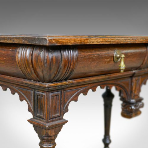 fig 4. Antique Console Table, Irish, Oak, Side, Carved, Late 19th Century, Circa 1880