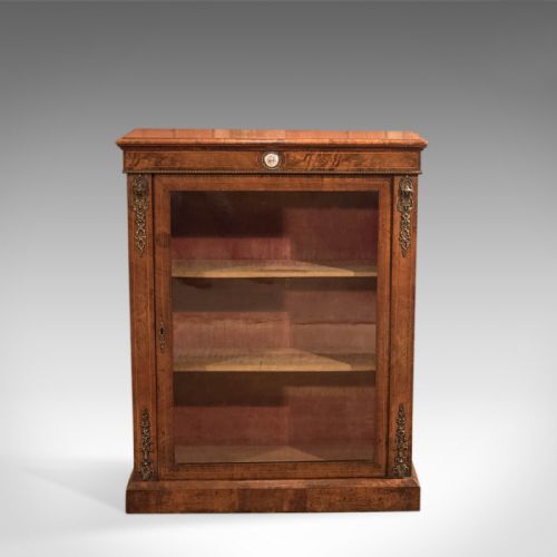 fig 1. Antique Pier Cabinet, Burr Walnut Glazed Cupboard, French Period Furniture c1880