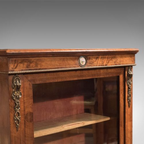 fig 3. Antique Pier Cabinet, Burr Walnut Glazed Cupboard, French Period Furniture c1880