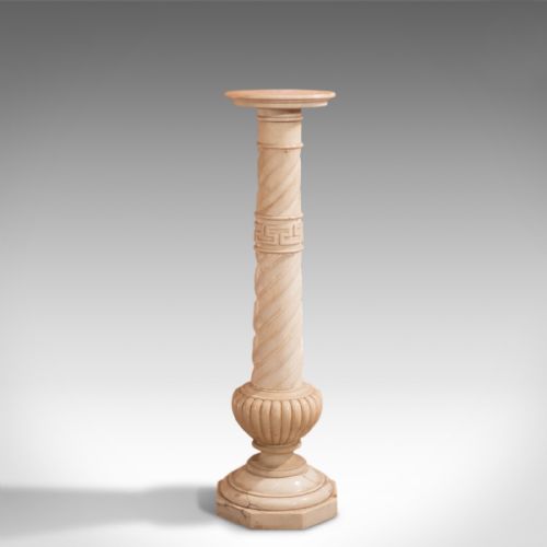 Antique Stand, Alabaster Marble Torchere, Greek Influence Pillar Victorian C1900