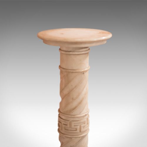 fig 1. Antique Stand, Alabaster Marble Torchere, Greek Influence Pillar Victorian c1900