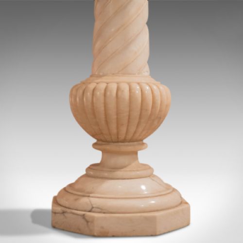 fig 4. Antique Stand, Alabaster Marble Torchere, Greek Influence Pillar Victorian c1900
