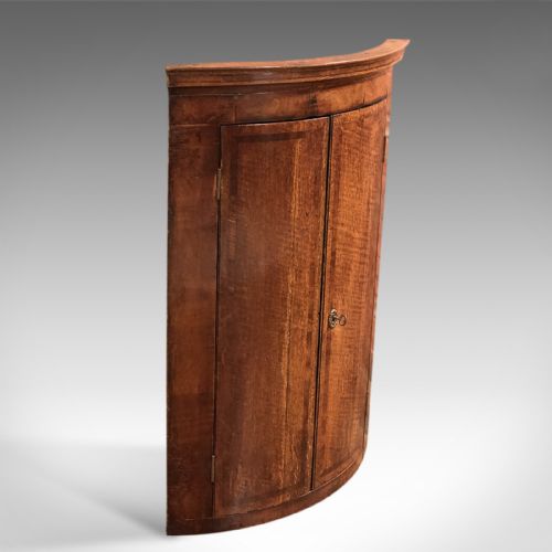 fig 1. Antique Corner Cabinet, Georgian Hanging Bow Front Cupboard, English Oak c.1780