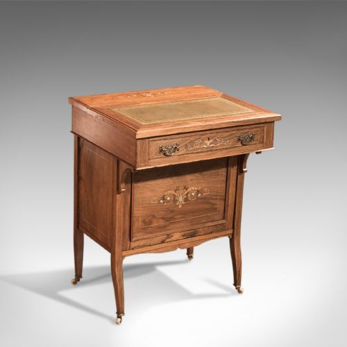 Antique Davenport, Edwardian Tilt Top, English, Inlaid, Walnut