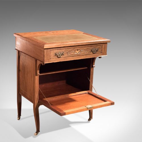 fig 3. Antique Davenport, Edwardian Tilt Top, English, Inlaid, Walnut