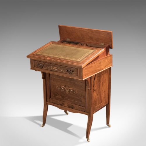 fig 4. Antique Davenport, Edwardian Tilt Top, English, Inlaid, Walnut