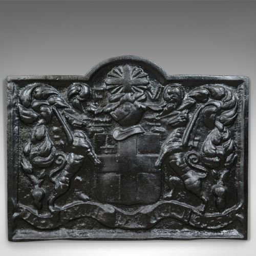 Cast Iron Fire Back, Early 20th Century, Coat of Arms, English, Heavy