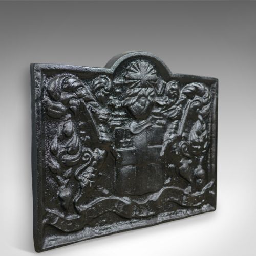 fig 1. Cast Iron Fire Back, Early 20th Century, Coat of Arms, English, Heavy