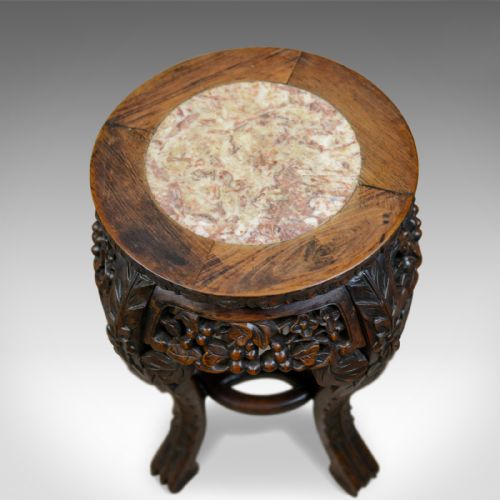 fig 2. Antique Side Table, Carved, Chinese, Stand, Teak, Marble, Circa 1900