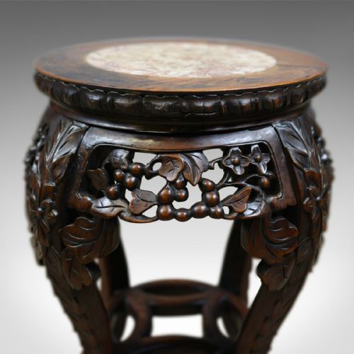 fig 3. Antique Side Table, Carved, Chinese, Stand, Teak, Marble, Circa 1900