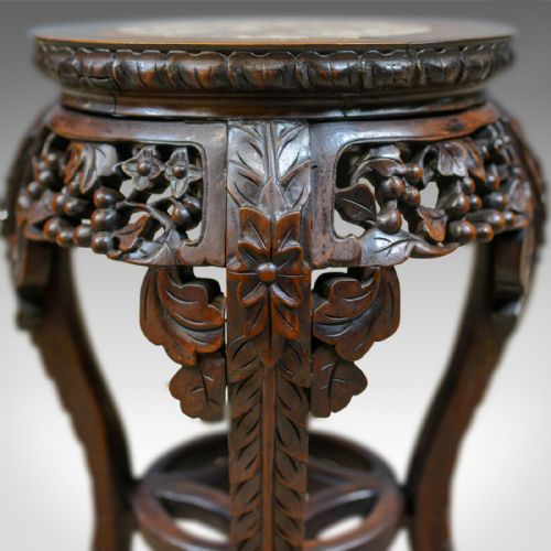 fig 4. Antique Side Table, Carved, Chinese, Stand, Teak, Marble, Circa 1900