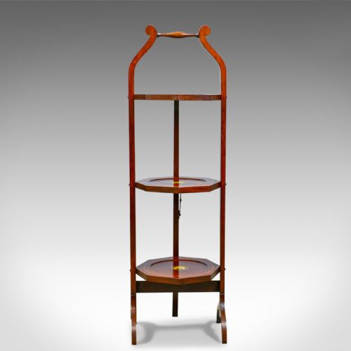 Antique Folding Cake Stand, English, Edwardian, Mahogany, Three Tier, Circa 1910