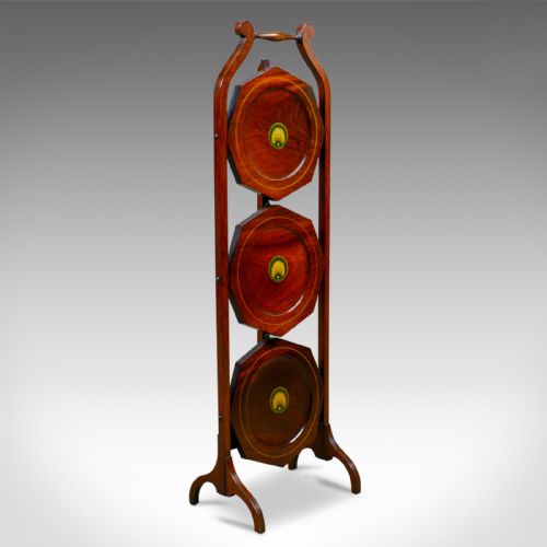 fig 1. Antique Folding Cake Stand, English, Edwardian, Mahogany, Three Tier, Circa 1910