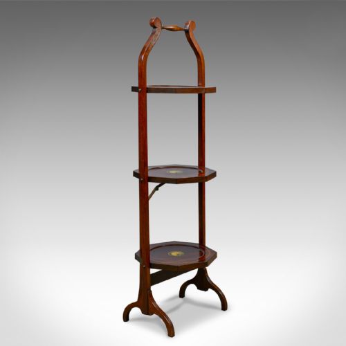 fig 2. Antique Folding Cake Stand, English, Edwardian, Mahogany, Three Tier, Circa 1910