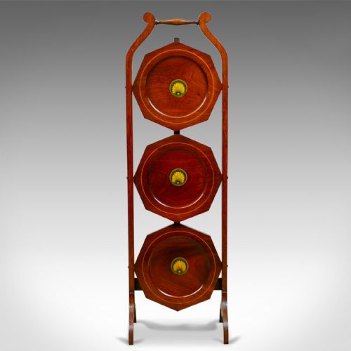 fig 3. Antique Folding Cake Stand, English, Edwardian, Mahogany, Three Tier, Circa 1910