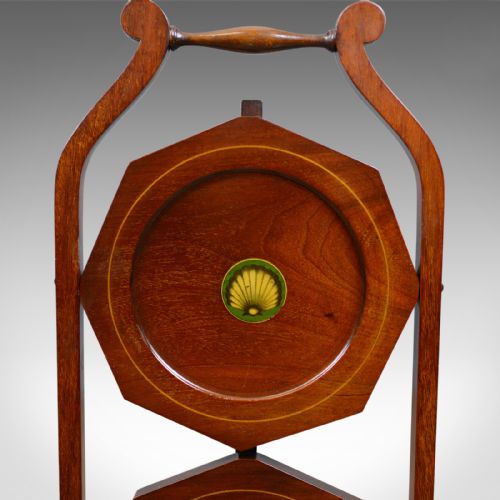 fig 4. Antique Folding Cake Stand, English, Edwardian, Mahogany, Three Tier, Circa 1910