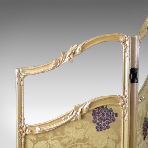 fig 2. French Antique Folding Screen, Giltwood, Needlepoint, Room Divider, Circa 1890