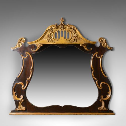 Large French Rococo Revival Overmantel Mirror, Hall, Ebonsied, Giltwood C.1910