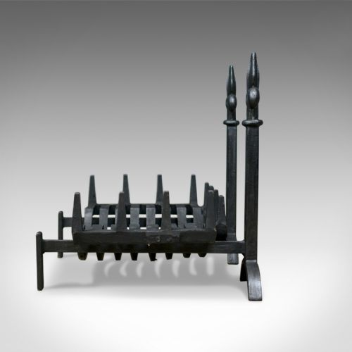 fig 1. Antique Fire Basket, Grate, Dogs, Andirons, English, Victorian, Fireplace c.1900