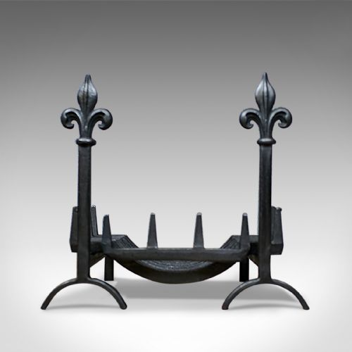 fig 2. Antique Fire Basket, Grate, Dogs, Andirons, English, Victorian, Fireplace c.1900
