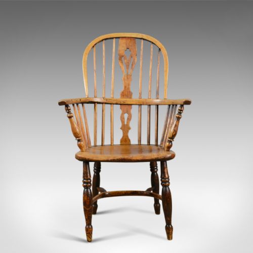fig 1. Antique Windsor Elbow Chair, Victorian Double Hoop Armchair, Elm, Ash c.1850