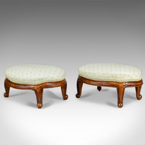 Pair of Antique Foot Stools, English, Victorian, Carriage Rests, Walnut, C.1890