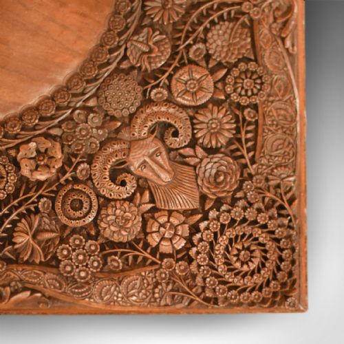 fig 3. Antique Indian Tea Table, Victorian Carved, Square, Coffee, Side, Display c.1900