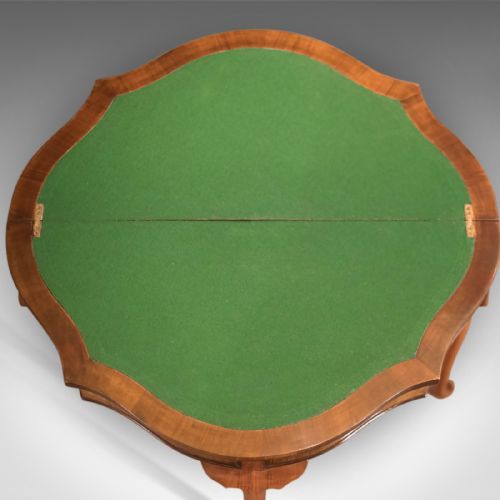 fig 1. Antique Fold Over Card Table, Edwardian, Walnut, Side, Lamp, Games, c.1910