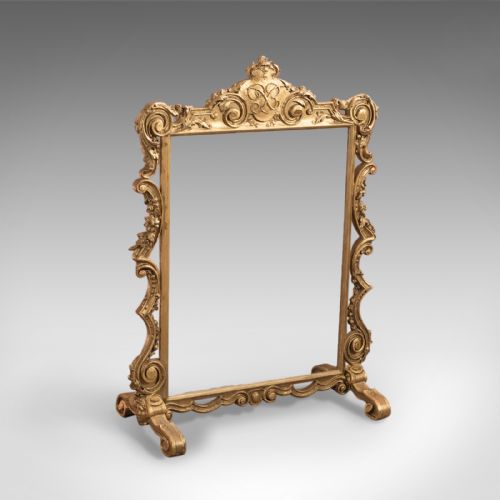 Antique Fire Screen, Victorian Gilt Gesso Frame Guard English Early 19th Century